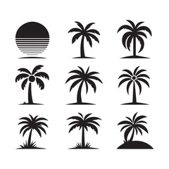Naklejka premium Palm Tree Icon Set — Tropical Silhouette Vector and Logo
