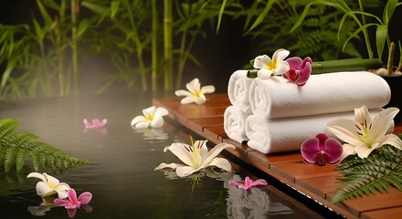 Spa Towels with Flowers, Bamboo, and Serenity.