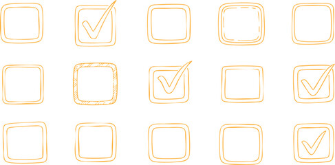 Hand-Drawn Sketch Checkboxes and Tick Marks - Rustic Outline Icons for To-Do Lists, Surveys, and Task Completion