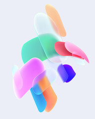 Abstract dynamic composition of circles and rectangles in liquid glass style. Twisted geometric background.