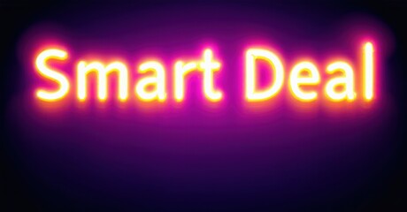 Bright neon sign displays text Smart Deal. Purple background provides contrast. Simple, bold lettering attracts attention. Commercial display.