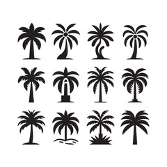 Fototapeta premium Palm Tree Icon Set – Tropical Vector Illustrations Collection