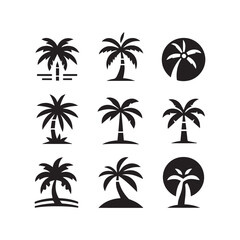 Naklejka premium Palm Tree Icon Set – Tropical Vector Illustrations Collection