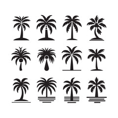 Fototapeta premium Palm Tree Icon Set – Tropical Vector Illustrations Collection