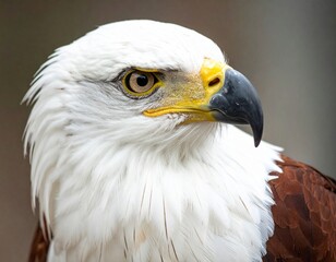 Obraz premium Close-up of a majestic eagle head with white feathers and a sharp yellow beak. Powerful and detailed, perfect for wildlife, nature, or bird-themed projects and designs
