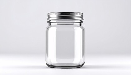 3D Glass Jar Mockup with Metal Lid on White Background