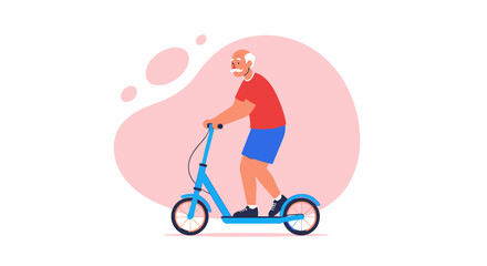 Happy Senior Citizen Enjoying a Scooter Ride Active Retirement Lifestyle Illustration