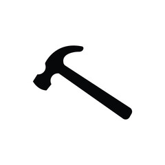Minimal black hammer icon isolated on white background. Perfect for construction, carpentry, repair, handyman tools, and DIY projects. Simple vector symbol for design, web, and infographics use.
