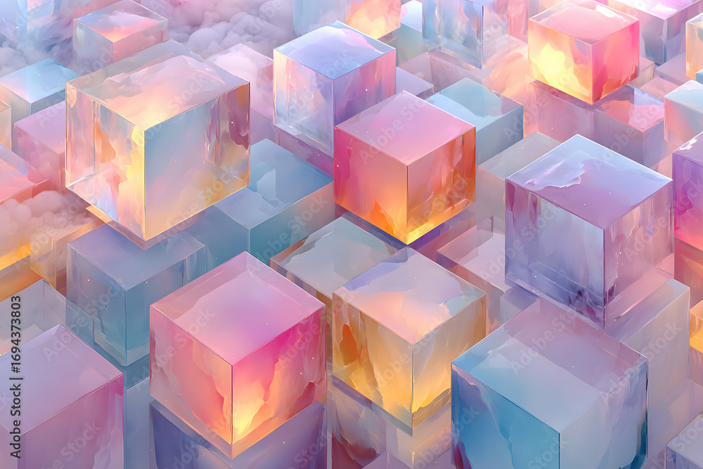 Poster geometric cube pattern with soft pastel gradient