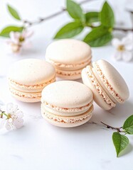 Obraz premium Macaron Francesi Artigianali – Dolci Eleganti su Sfondo Minimal e Marmo