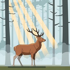 Majestic Deer in Misty Forest. (1)
