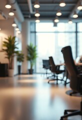 Beautiful blurred background of a light modern office interior with and beautiful lighting