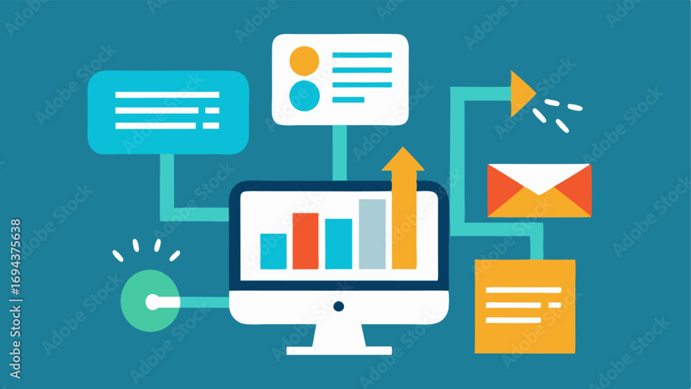 Poster data analysis an illustration featuring the scanner displaying icons for data analysis and results w