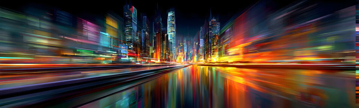 Abstract Speed Motion Blur with Urban Skyline for Tehnology or Futuristic Backrounds