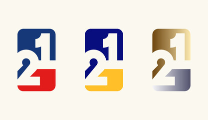 Collection of Card Design Number Anniversary 21th, 21th Happy Anniversary with Rectangle or Square shape in multiple colour variation.