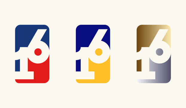 Collection of Card Design Number Anniversary 16th, 16th Happy Anniversary with Rectangle or Square shape in multiple colour variation.