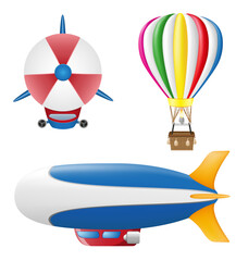 obsolete old retro aircraft airship zeppelin and hot air balloon cartoon stock vector illustration isolated on white background © kontur-vid