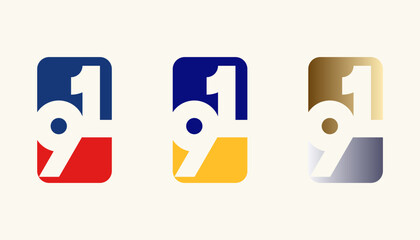 Collection of Card Design Number Anniversary 91th, 91th Happy Anniversary with Rectangle or Square shape in multiple colour variation.