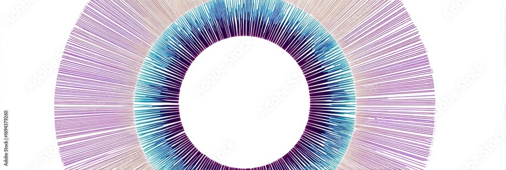 Poster colorful radial pattern created with lines in various shades, showcasing modern abstract design in v