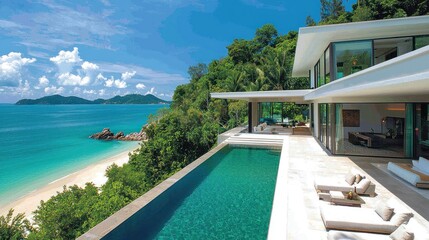Fototapeta premium Luxurious beachfront villa with infinity pool