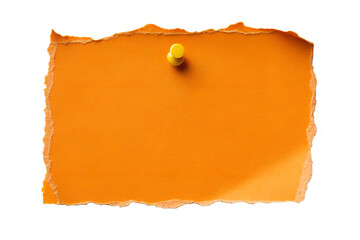 Orange torn paper note pinned isolated on transparent background