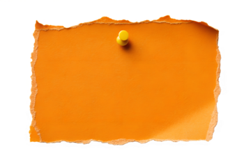 Orange torn paper note pinned isolated on transparent background
