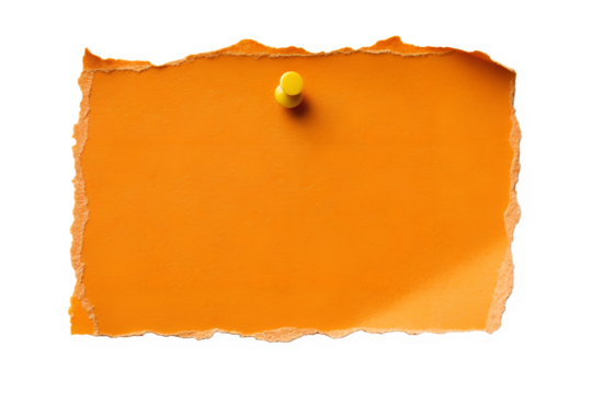 Orange torn paper note pinned isolated on transparent background