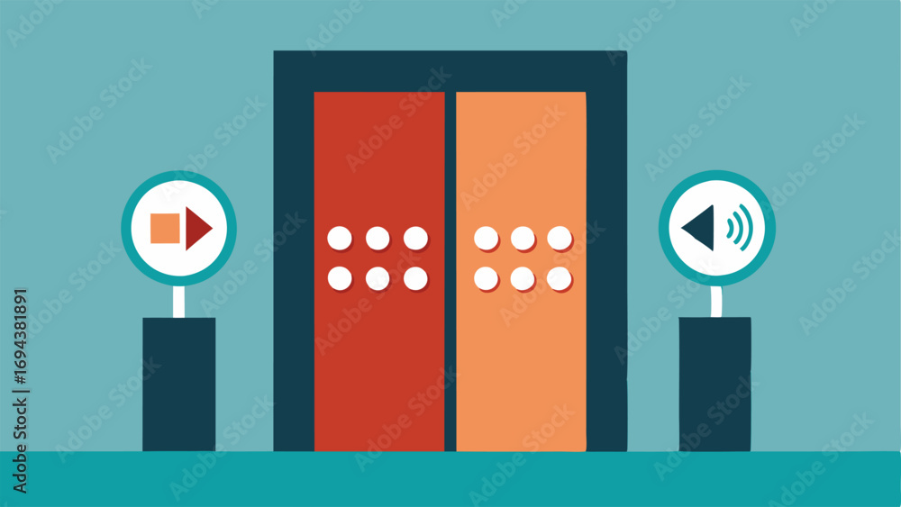 Poster elevator controls an illustration highlighting an elevator with large buttons featuring tactile brai