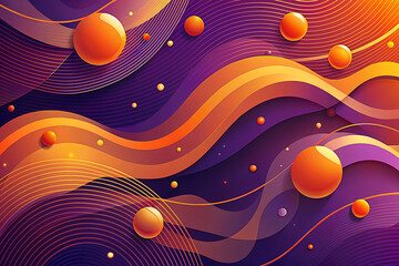 Abstract flowing waves of purple and orange with floating orbs and shimmering light effects
