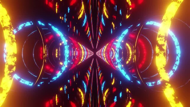 Double rings orange blue and red tunnel VJ loop animation background