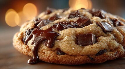 Freshly Baked Chocolate Chip Cookie with Melting Chocolate Drizzle