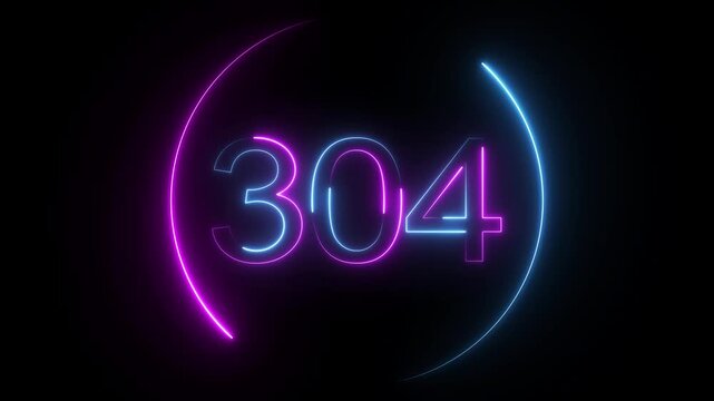 A dynamic circular animation, and glowing neon number 304 animation . on a black background. and creating a stunning video.4k video