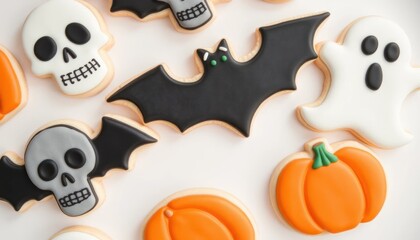 Halloween Halloween themed spooky cookies with skulls bats and pumpkins