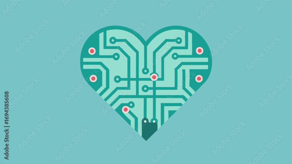 Poster circuit board heart a heart icon made of circuit board patterns representing the integration of tech