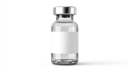 Stunning photo of small empty white vaccine ampoule bottle mockup with a white label on an isolated background.