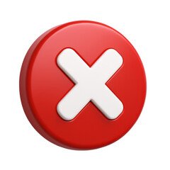 Fototapeta premium Glossy red button with white x symbol icon for reject cancel error or stop action white background
