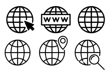 Set of line icons related to globe, earth, network. Outline icons collection. Editable stroke. Vector illustration