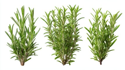 Fototapeta premium Stunning photo of rosemary, (Salvia rosmarinus, officinalis) plant set frontal bush herbaceous perennial plant isolated png on a white background perfectly cutout.