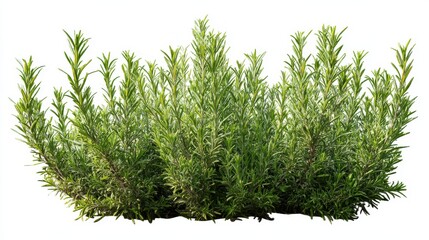 Stunning photo of rosemary, (Salvia rosmarinus, officinalis) plant set frontal bush herbaceous perennial plant isolated png on a white background perfectly cutout.