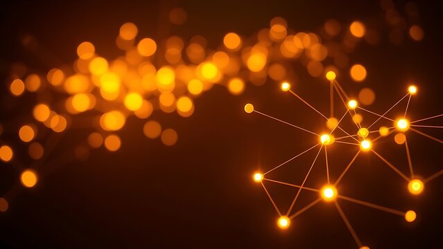 Abstract glowing nodes in warm golden light symbolize deep connections on a dark background.