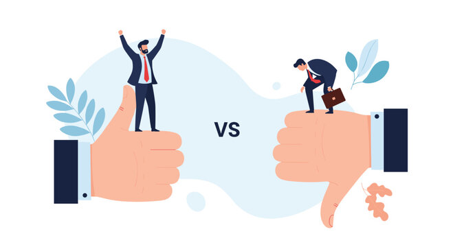 Success versus failure business people thumbs up thumbs down concept illustration