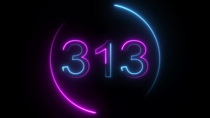 A dynamic circular animation, and glowing neon number 313 animation . on a black background. and creating a stunning video.4k video