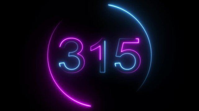 A dynamic circular animation, and glowing neon number 315 animation . on a black background. and creating a stunning video.4k video