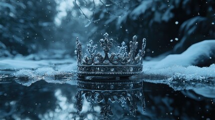 A Majestic Crown Rests on a Frozen Surface in a Winter Wonderland.
