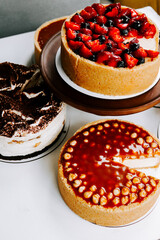 Delicious assortment of cakes displayed at a bakery for dessert lovers