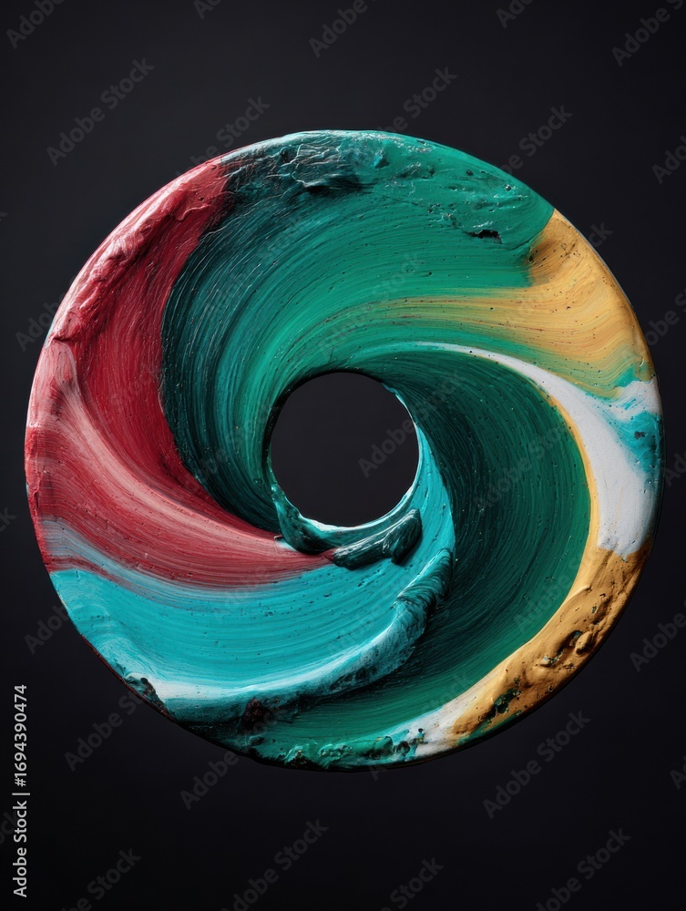 Poster brightly colored swirling patterns in circular form showcase artistic creativity and innovative desi