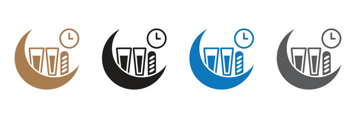 Eid icon set featuring food and drink with crescent 