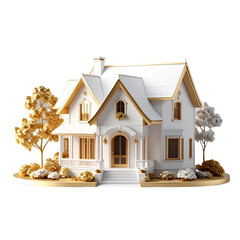  Gold trimmed white house model