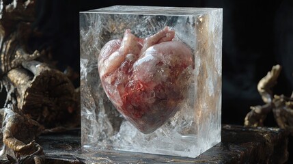 Frozen Human Heart in a Block of Ice Display.