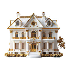  Gold trimmed white house model